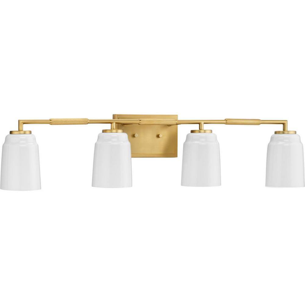 Spenser Brushed Gold and Opal Glass 4-Light Vanity Fixture