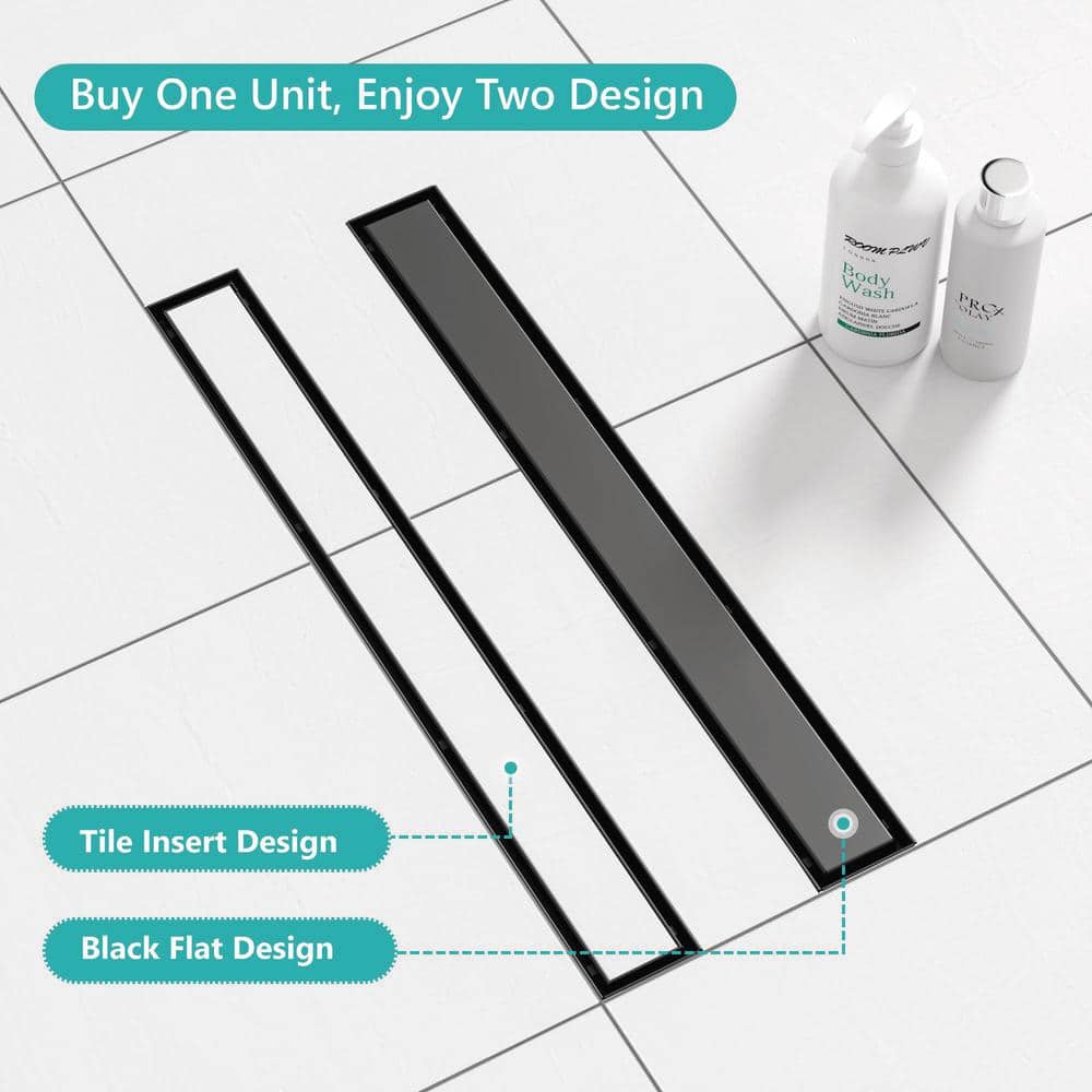 24-Inch Matte Black Stainless Steel Linear Shower Drain