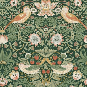 William Morris At Home Strawberry Thief Rich Green Wallpaper Sample