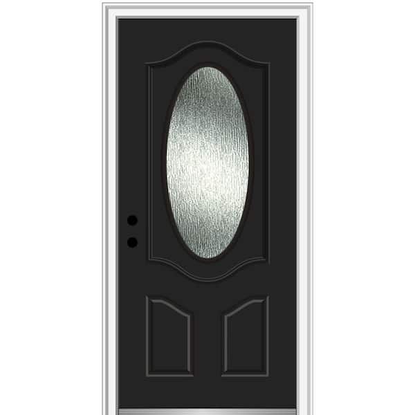 MMI DOOR 36 in. x 80 in. Right-Hand Inswing Rain Glass Black Fiberglass Prehung Front Door on 4-9/16 in. Frame