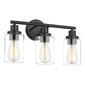 13.6 in. 3-Light Black Bathroom Vanity Light With Clear Shade