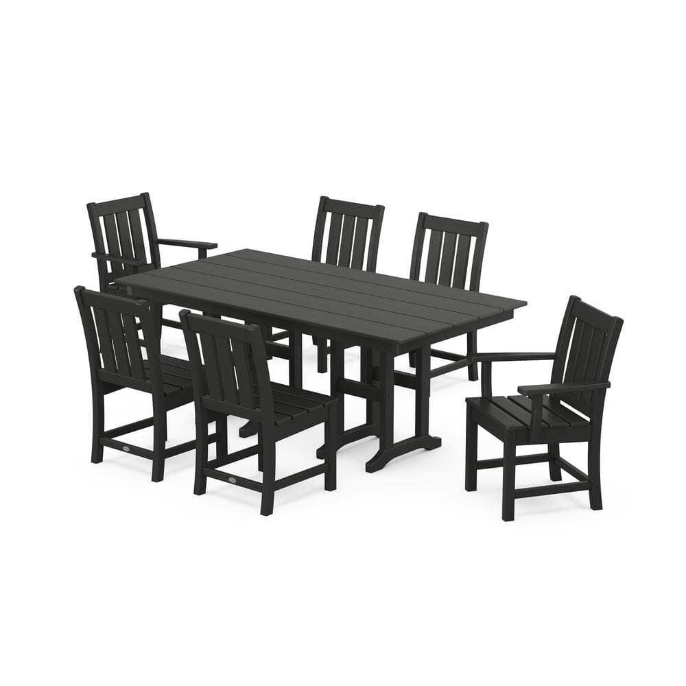 Oxford 7-Piece Farmhouse Plastic Rectangular Outdoor Dining Set in Black price history on PriceWatchPro