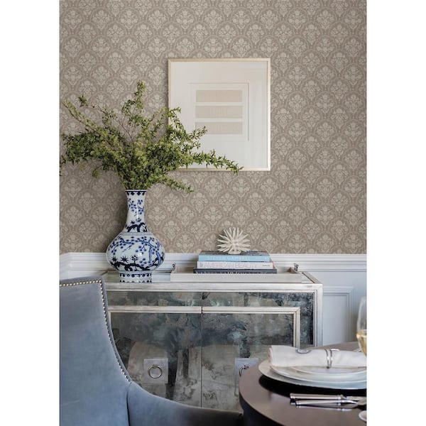 396 in. L x 20.50 in. W Brown Frances Taupe Fishscale Wallpaper