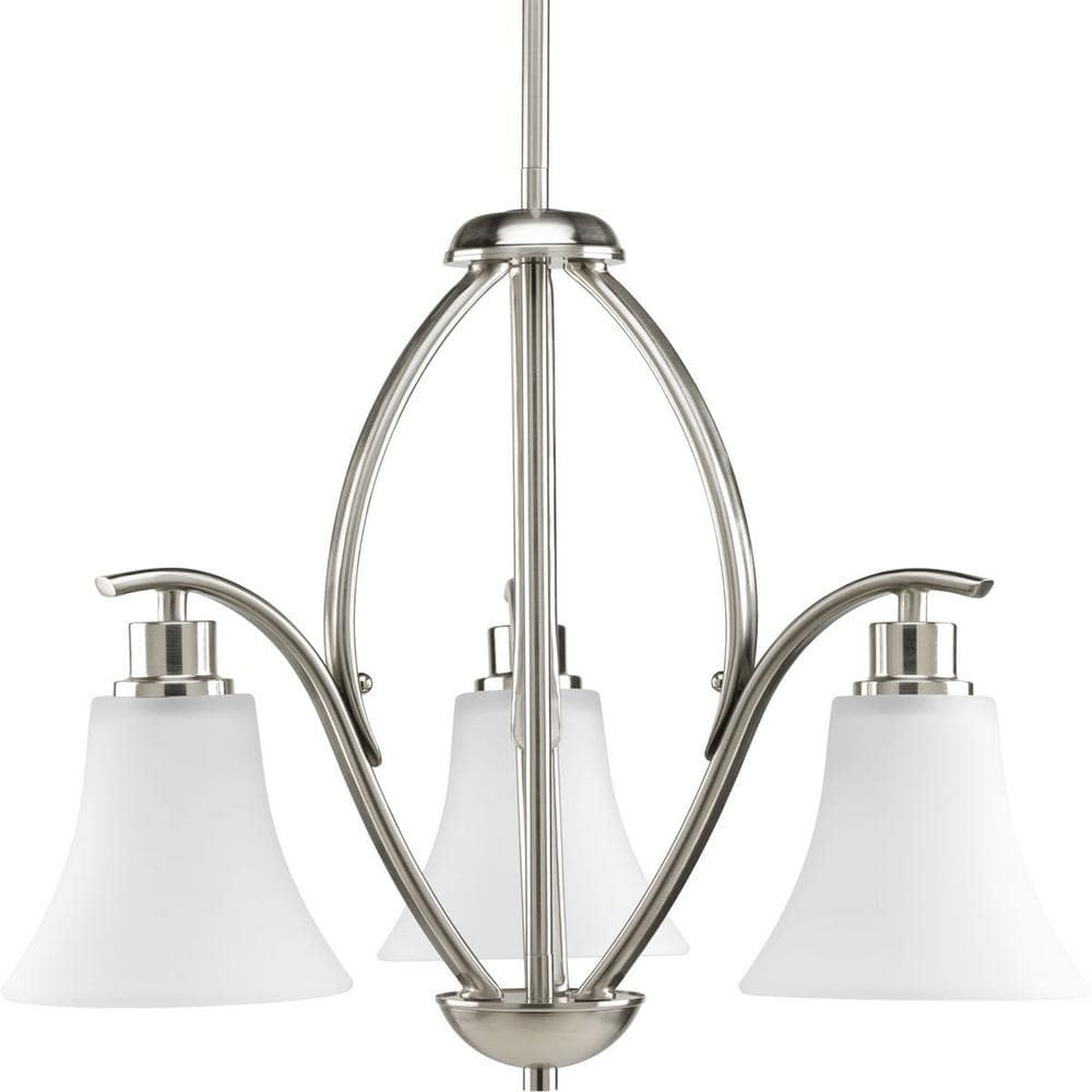 Joy Brushed Nickel 3-Light Chandelier with Etched White Glass