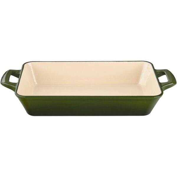 La Cuisine Small Deep Cast Iron Roasting Pan with Enamel Finish in Green