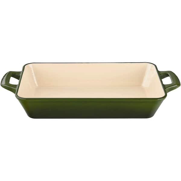 La Cuisine Medium Deep Cast Iron Roasting Pan with Enamel Finish in Green