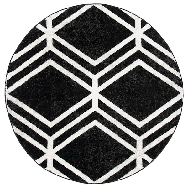 Adirondack 6 ft. x 6 ft. Round Black/Ivory Distressed Diamond Area Rug