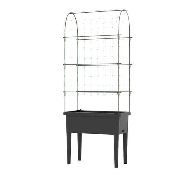 Amucolo 75 in. Metal Self-watering Raised Garden Bed Elevated Planter with Climbing Trellis