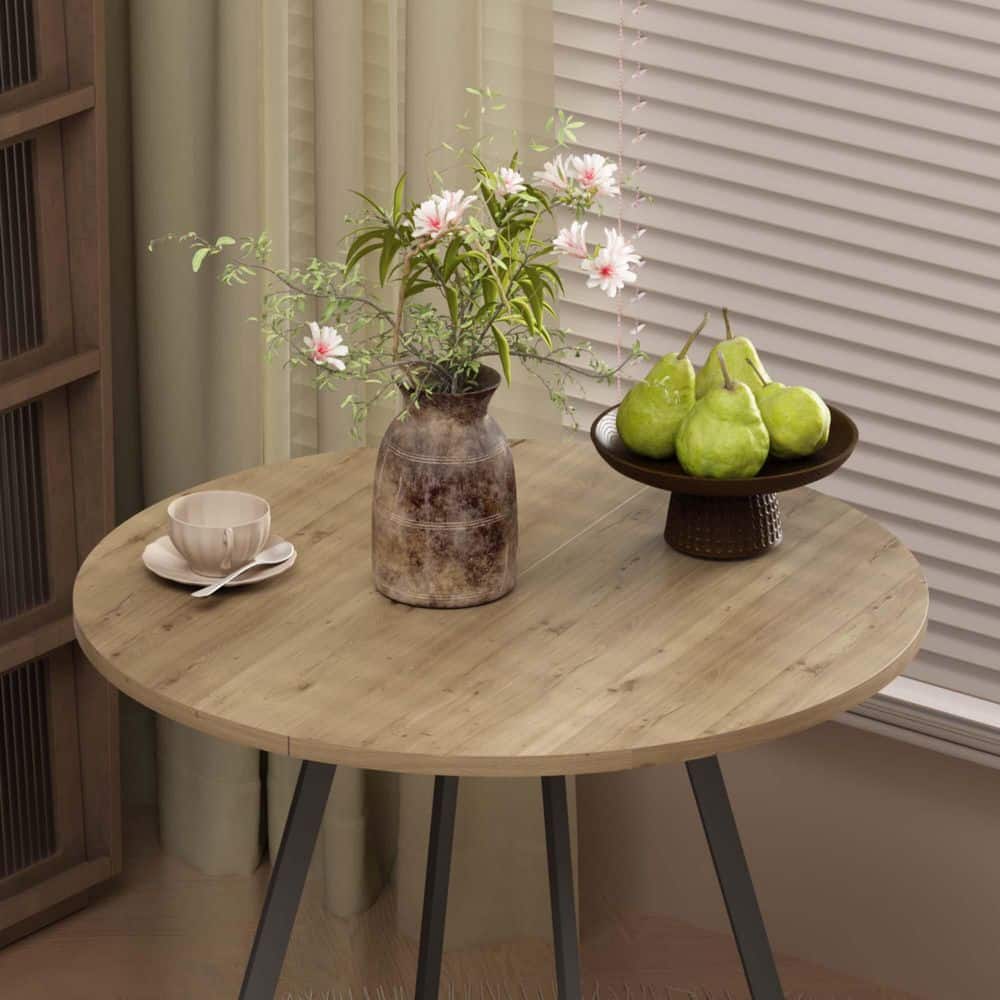 31.5 in. Brown A Round MDF Coffee Table Modern Dining Table, Small Circle Kitchen Table for 2-4 People