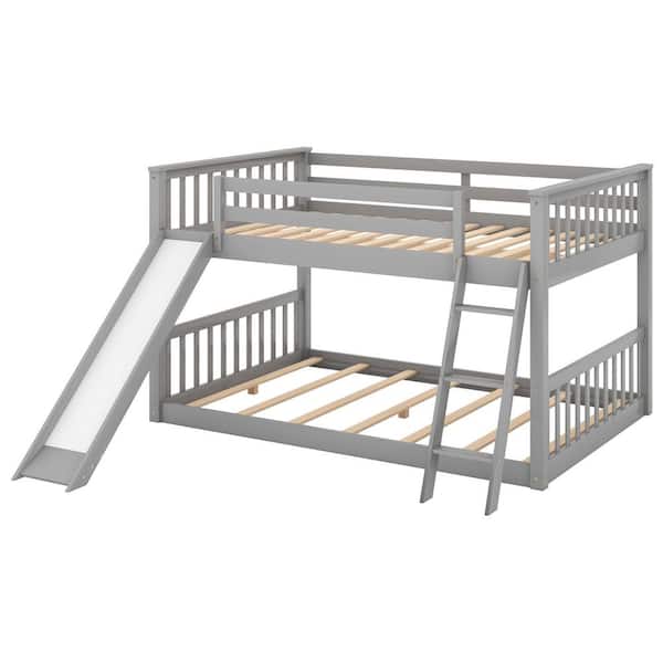 Gray Full over Full Bunk Bed with Convertible Slide and Ladder