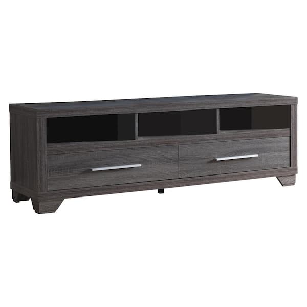 Benjara 15 in. Dark Gray Wood TV Stand with 2 Drawer Fits TVs Up to 72 in. with Built-In Storage