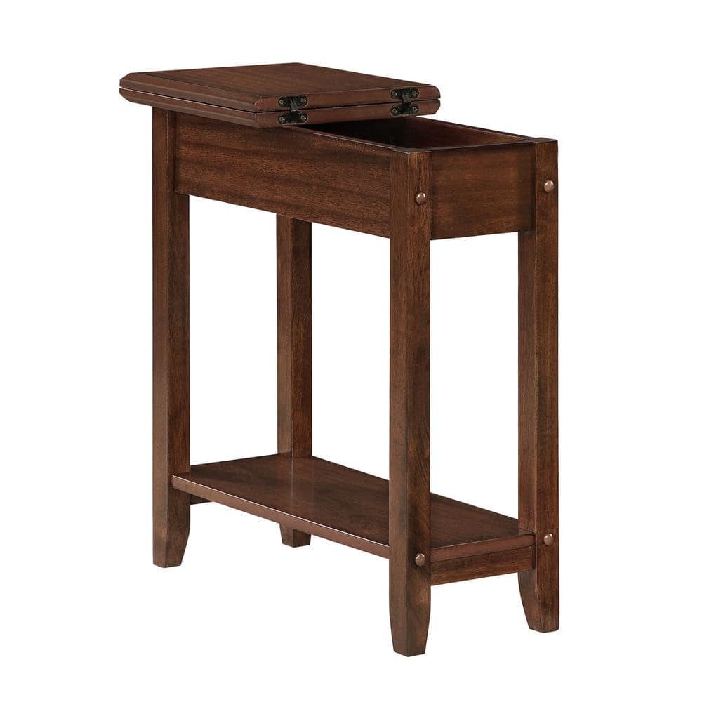 Espresso MDF and Birch Veneer Flip Top End Table with Storage