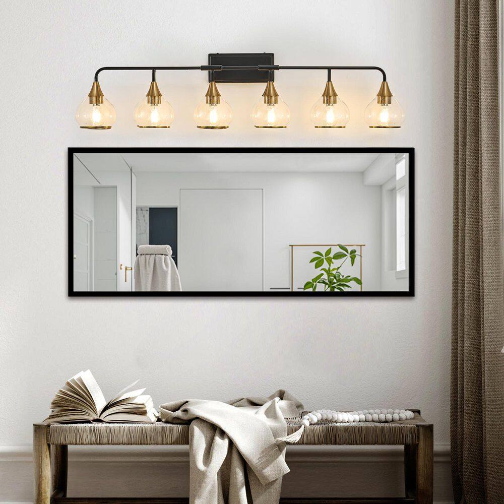 48 in. 6-Light Matte Black and Gold Modern Vanity Light with Clear Glass Shades for Living Spaces (Bulb Not Included) price history on PriceWatchPro