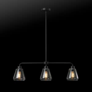 Astrid 3-Light Matte Black Linear Chandelier with Clear Glass Shade
