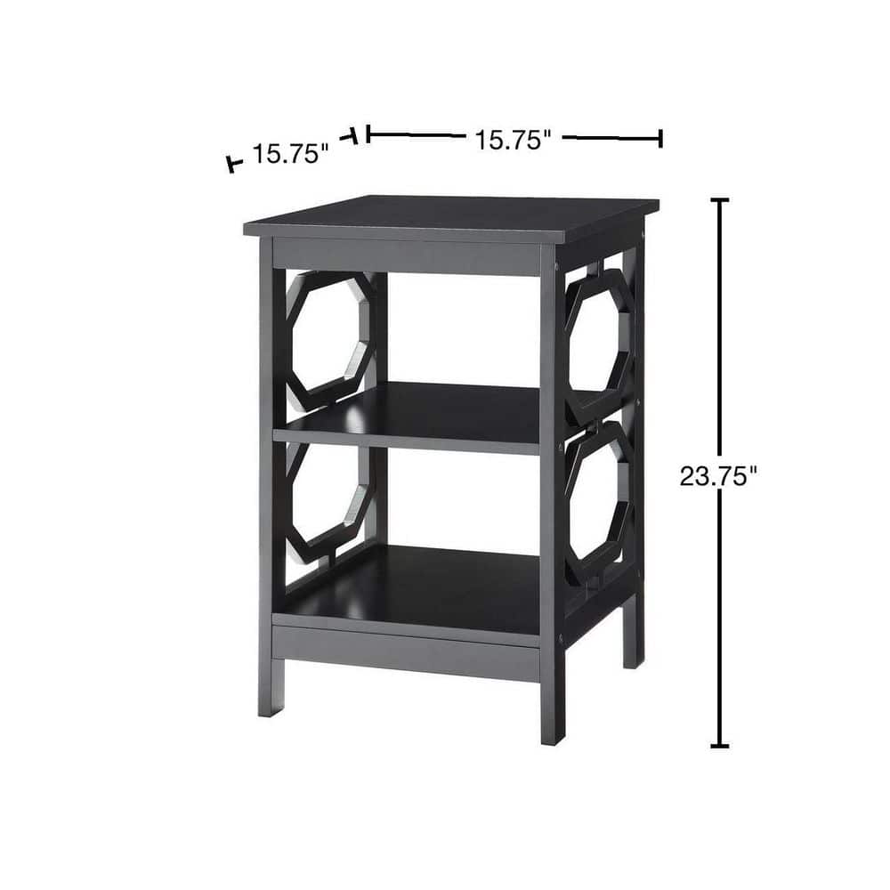 Omega Black Wood Round End Table with Geometric Shelves
