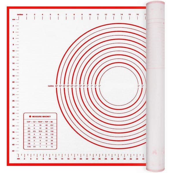 Extra Large Silicone Red Pastry Mat Non-Stick Baking Mat with Measurement, Extra Thick Anti-Slip Counter Mat