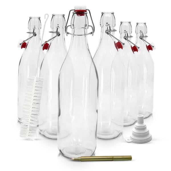 Nevlers 6 Pack 33 Oz. Round Glass Bottles With Swing Top Stoppers ...