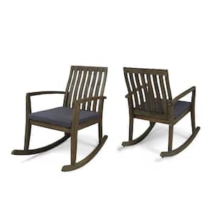 Colmena Grey Acacia Wood Outdoor Rocking Chair with Dark Grey Cushions (2-Pack)