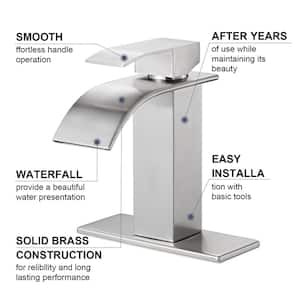 Arc Waterfall Single Handle Single Hole Bathroom Faucet in Brushed Nickel