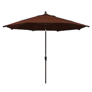 11 ft. Bronze Aluminum Market Patio Umbrella with Auto Tilt Crank Lift in Bay Brown Sunbrella