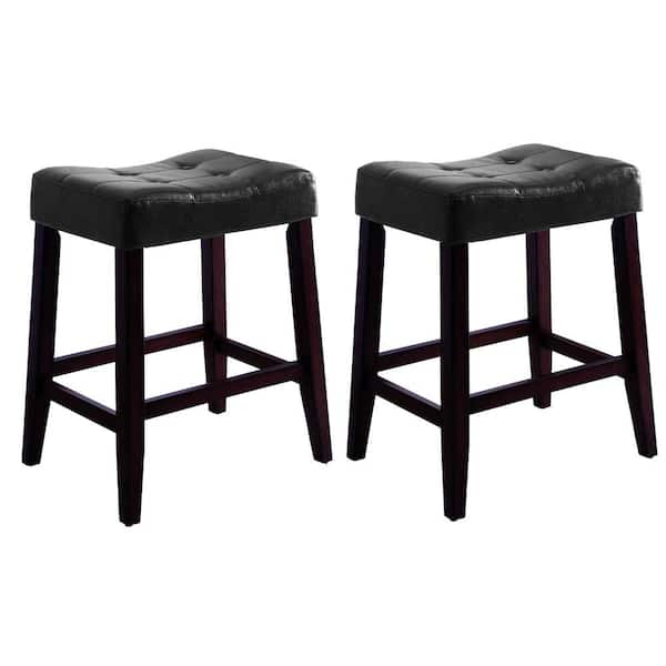 Benjara 25.8 in. H Black and Brown Wooden Stools with Saddle Seat