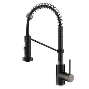 Single Handle 18-Inch Kitchen Faucet with Dual Function Pull-Down Sprayhead in Matte Black/Black Stainless Steel Finish