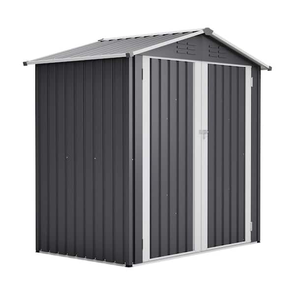 Noel 6 ft. W x 4 ft. D Gray Patio Outdoor Galvanized Steel Metal Storage Shed with Floor Frame, Secure Doors, Air Vents