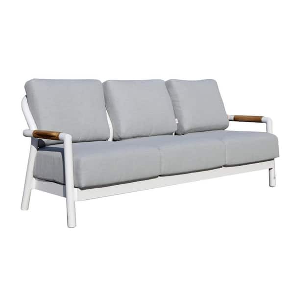 Elementi Santorini Outdoor Aluminum 3-Seat Sofa with Grey Sunbrella Cushions