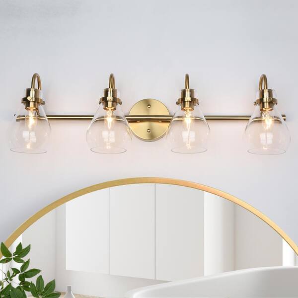 Uolfin Modern Gold Bathroom Vanity Light, 4-Light Transitional Powder ...