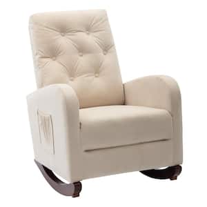 Beige Velvet Fabric Padded Seat Rocking Chair with High Back