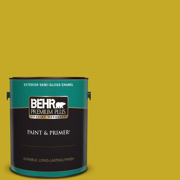 BEHR PREMIUM PLUS 1 gal. Home Decorators Collection #HDC-MD-03 Citronette Semi-Gloss Enamel Exterior Paint & Primer