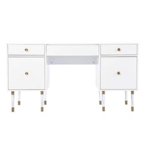 Helston 55 in. Rectangle White Wood 5 Drawer Writing Desk with Unique, metal capped acrylic legs