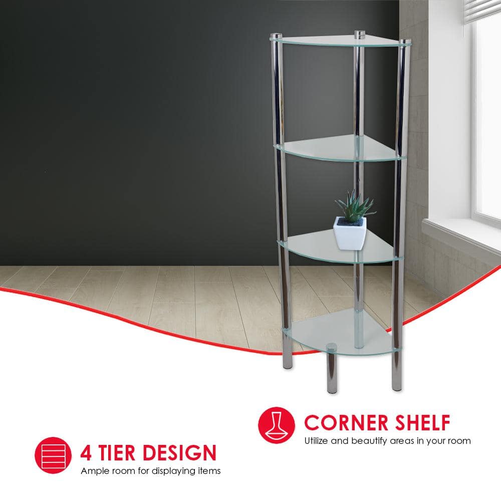 Home Basics 4 Tier Multi Use Arc Glass Corner Shelf in a room setting