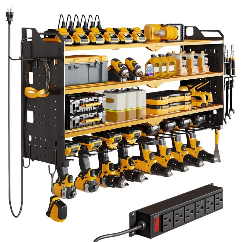 17.13 in. Metal Standard Modular 4 Layers Wall Rack with 8 Drill Holders, Yellow price history on PriceWatchPro