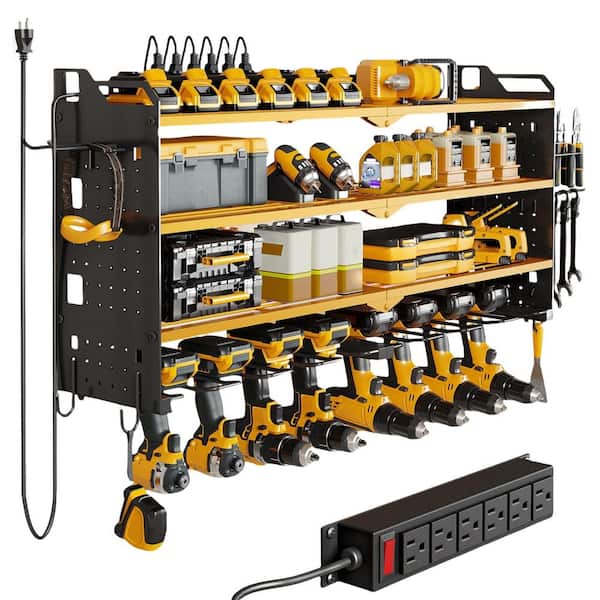 17.13 in. Metal Standard Modular 4 Layers Wall Rack with 8 Drill Holders, Yellow