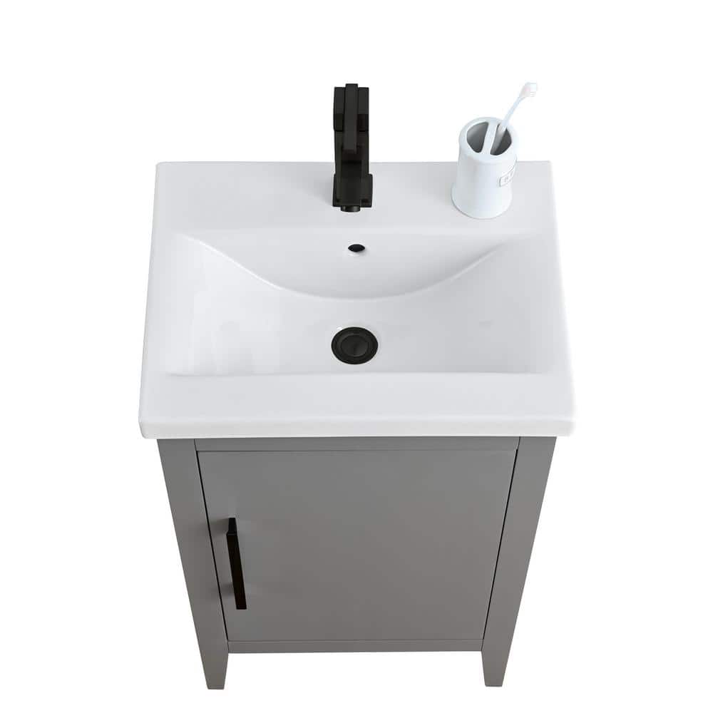 Cashmere Gray Single Bathroom Vanity with Ceramic Top and Matte Black Hardware
