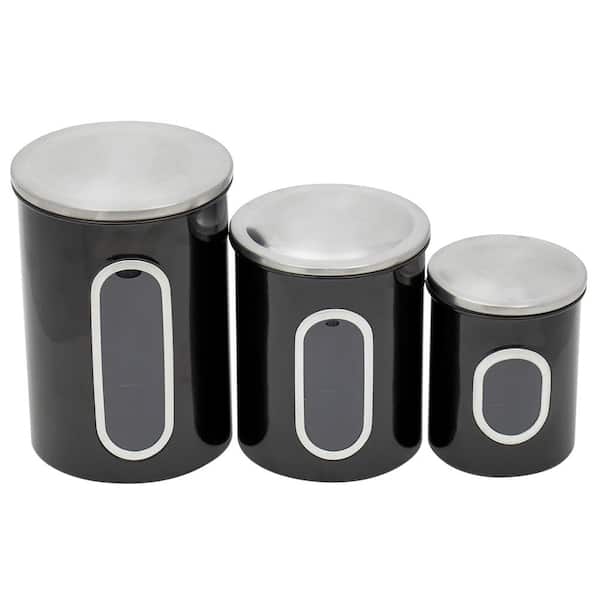 Home Basics 3 Piece Stainless Steel Top Canisters with Windows, Black ...