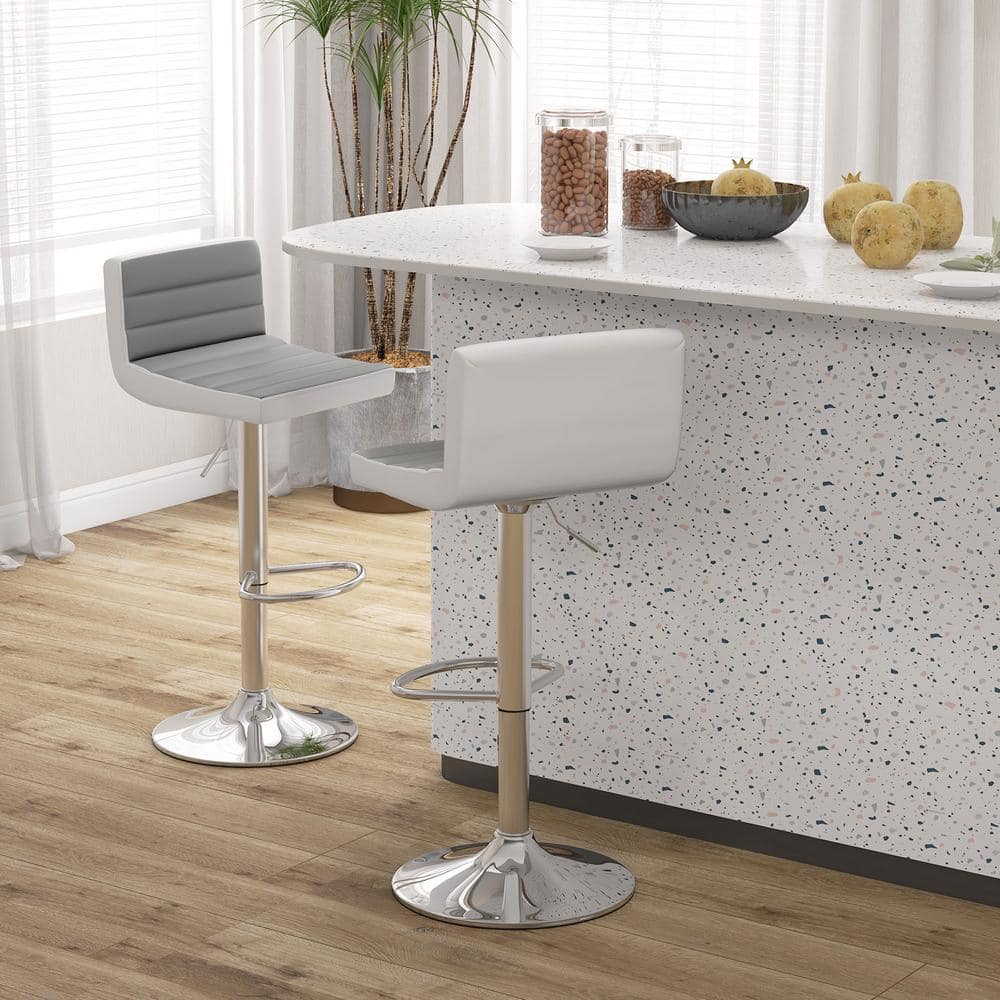 Set of 2 Gray and White Adjustable Swivel Bar Stools