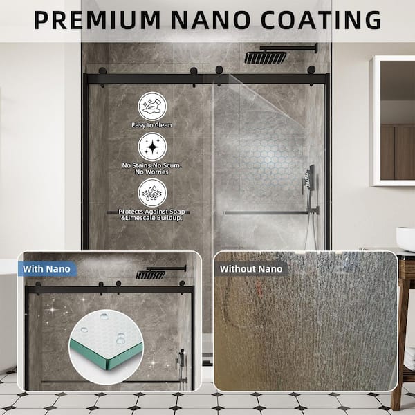 ACE DECOR 56-60 in. W x 74 in. H Frameless Double Sliding Shower