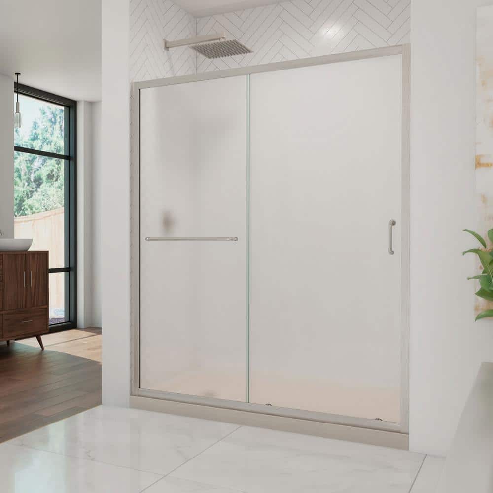 Infinity-Z 36 in. x 60 in. Semi-Frameless Sliding Shower Kit Door with Left Drain Shower Base in Biscuit price history on PriceWatchPro