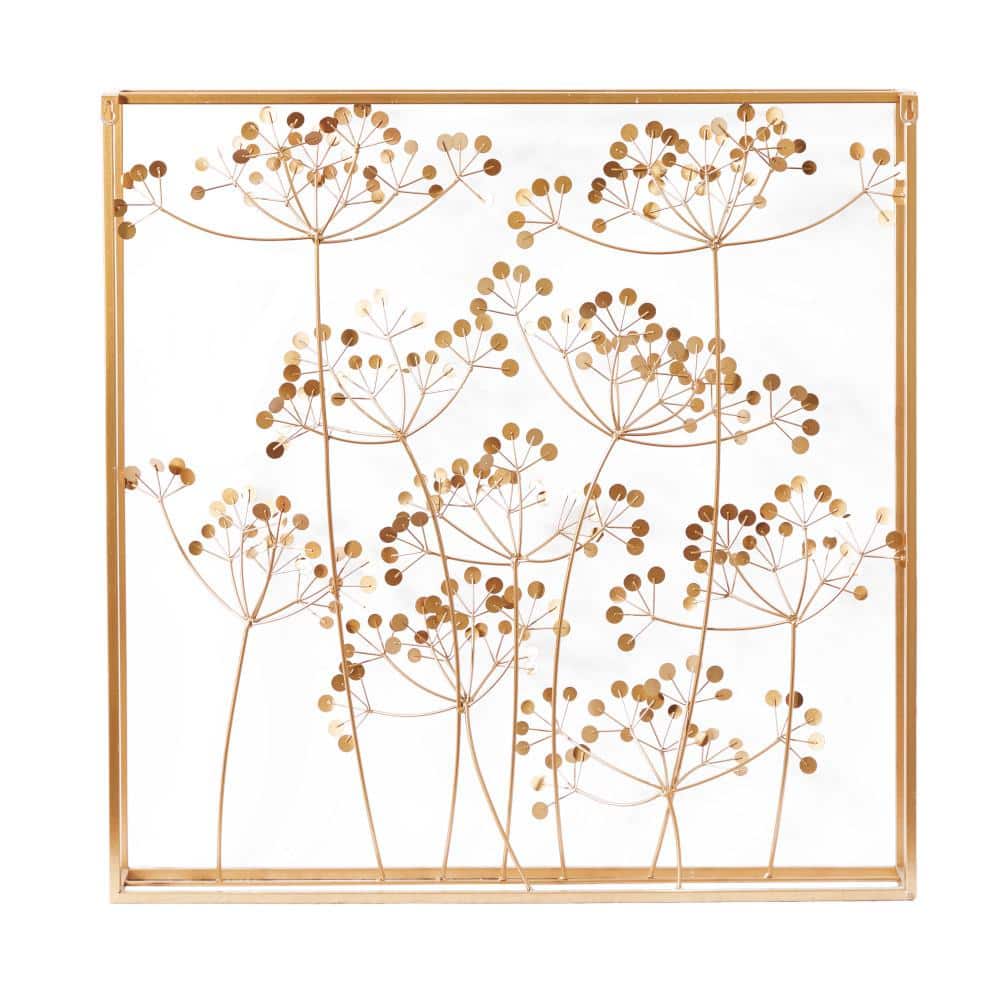 Gold Metal Botanical Wall Sculpture with Box Frame