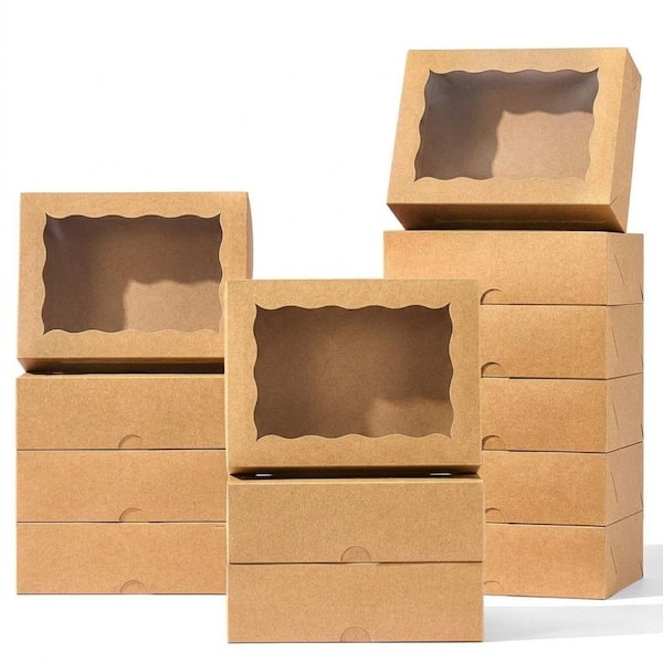 8x6x2.5 in Baking Boxes with Window, 25-Pack for Pastry, Muffins, Cookies, Macarons, Treats for Takeout