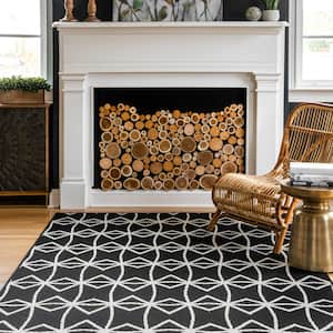 Saunders Geometric Dark Grey Doormat 3 ft. 6 in. x 5 ft. Indoor/Outdoor Patio Area Rug