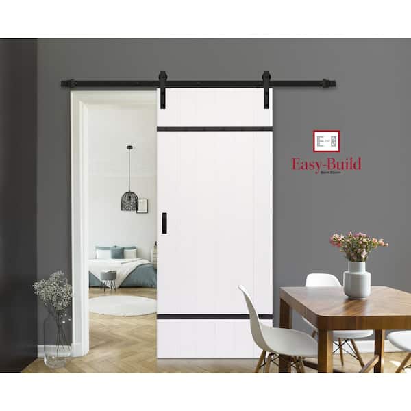 36 in. x 84 in. Easy Build Bright White MDF Sliding Barn Door with Hardware Kit