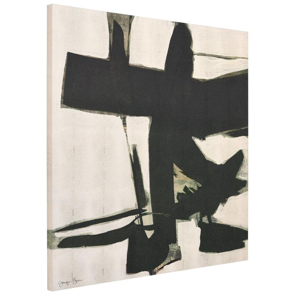 Bold Abstraction II Black and White Canvas Wall Art with Gold Shagreen