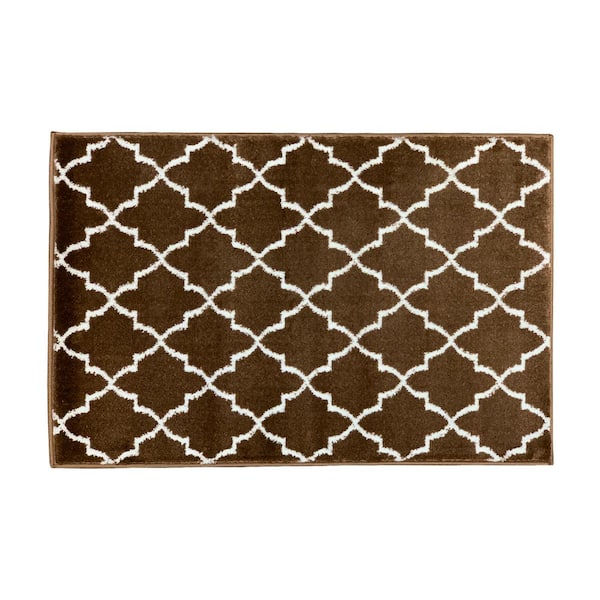 SUSSEXHOME Trellisville Collection Cotton Brown 2 ft. x 3 ft. Jute Backing Non Slip Indoor Area Rug