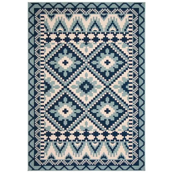 SAFAVIEH Veranda Turquoise/Blue 5 ft. x 8 ft. Border Indoor/Outdoor Patio  Area Rug