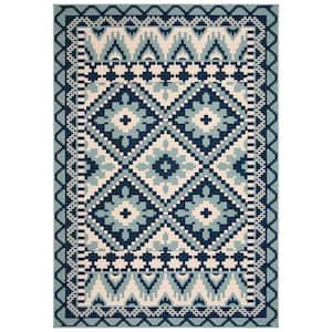 Veranda Turquoise/Blue 8 ft. x 11 ft. Border Indoor/Outdoor Patio  Area Rug