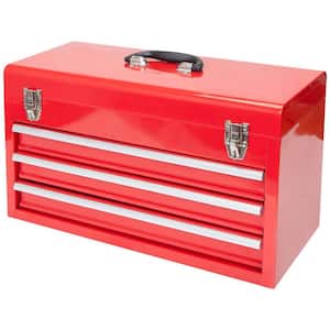 10.43 in. W Portable 3-Drawer Steel Tool Box with Metal Latch Closure, Red