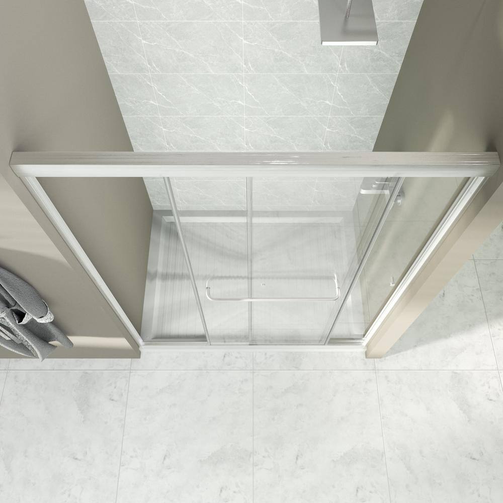 54" Brushed Nickel Framed Sliding Shower Door with Clear Glass